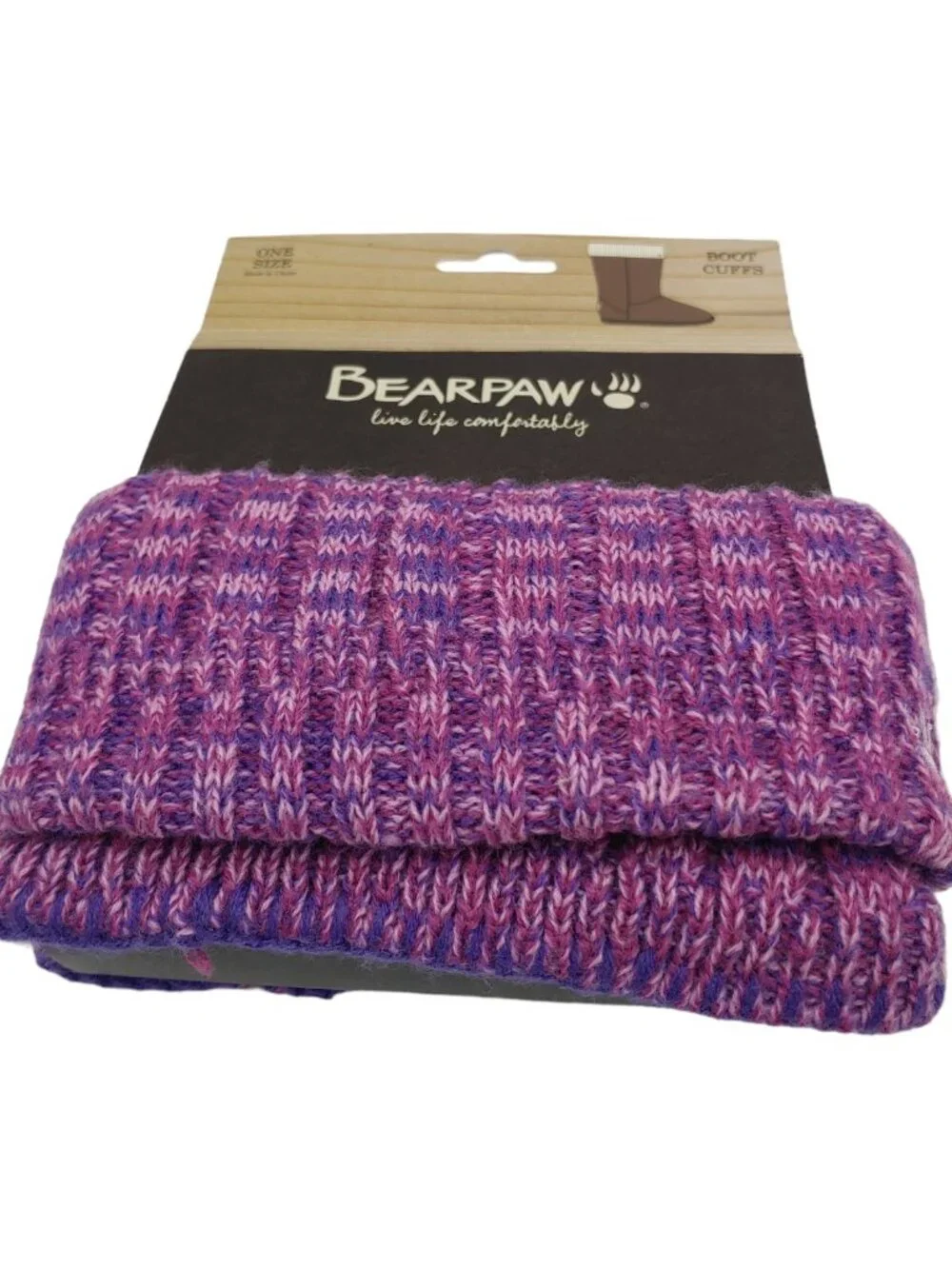 BEARPAW Women Knit Boot Cuffs Toppers Pink Purple Multi Marled Logo NWT One Size